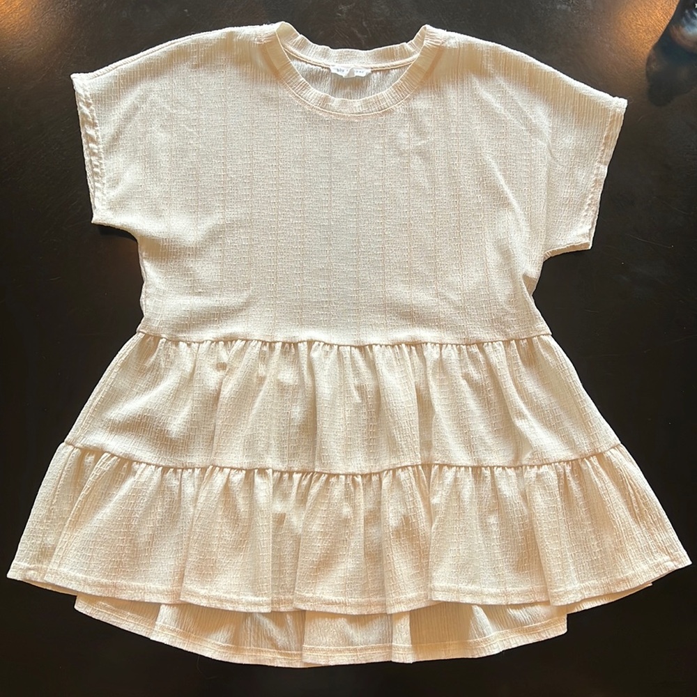 Anthropologie ruffled layered cream striped top, size S